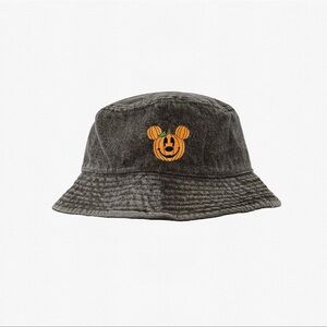 Black Denim Bucket Hat with Pumpkin Mickey Mouse Embroidered Patch
